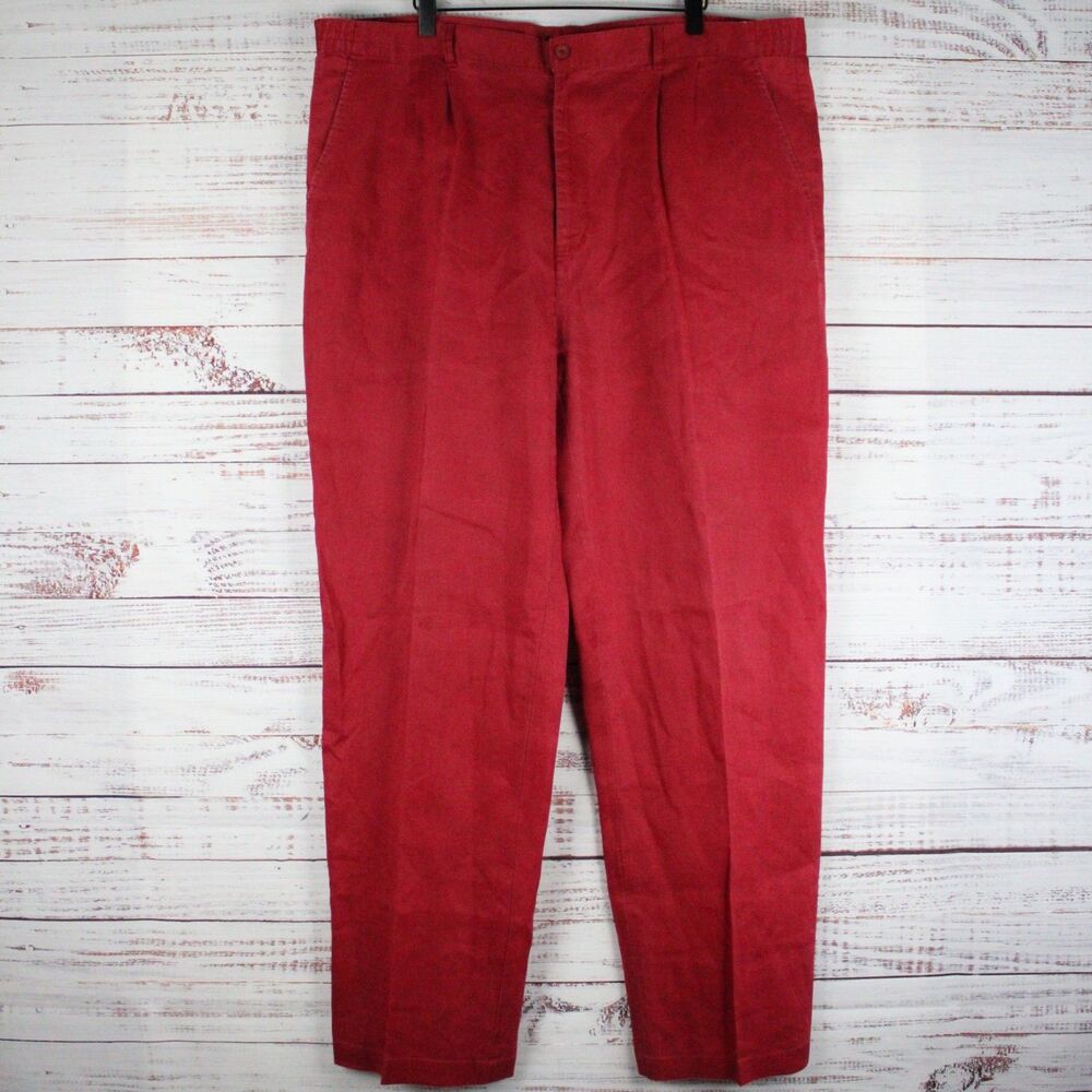 Godbody Linen Pants Mens Size XL ( 42 x 32 ) Red Straight Leg Pleated Vacation